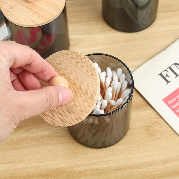 Набір контейнерів для ватних паличок та дисків, 3 шт, чорний, для косметики та ванної кімнати