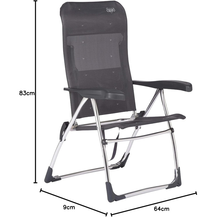 Скромна пляжна стільниця Crespo з алюмінію, розбірна, з високим сидінням з міцної тканини Multifibra (темно-сіра)