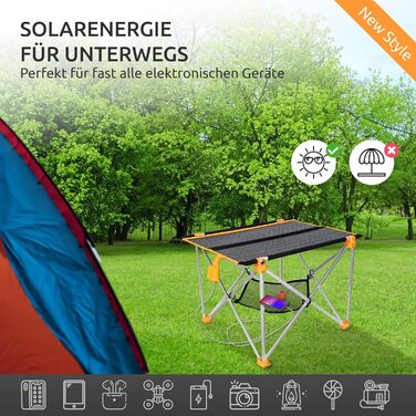 Сонячний складаний стіл з сонячною панеллю 33W та USB-зарядом для телефону | Легкий туристичний стіл для кемпінгу та відпочинку на природі