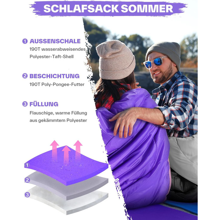 Сплячий мішок Sportneer - компактний та ультралегкий (950г/1500г) - кокон для кемпінгу, подорожей та відпочинку на природі. Підходить для чоловіків, жінок та дорослих (Рожевий, літній)