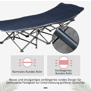 Outsunny Folding Camping Bed, Folding Field Bed, with Pillow, Side Pocket, Mattress, Guest Bed, Supports up to 150 kg, Travel, Outdoor, Oxford, Dark Blue, 188 x 64.5 x 53 cm | Aosom