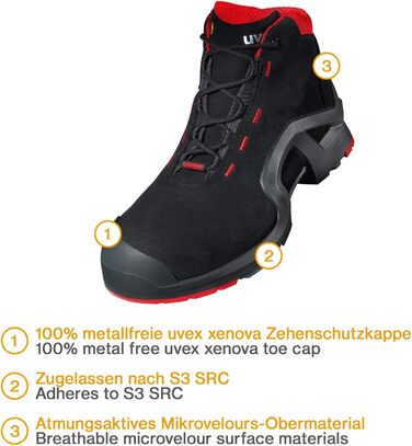 Чоботи робочі Uvex 1 X-Tended Support S3 SRC ESD - червоно-чорні, 44 EU
