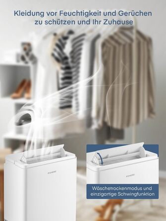 Розумний осушувач повітря з Wi-Fi та додатком, 20 л/24 год, для приміщень до 135 м³ (50 м²), об'єм бака 4.2 л, захист від переливу, таймер 24 год з режимом прання, осушувач для підвалу, спальні, ванної кімнати