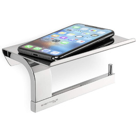 Stainless Steel Toilet Paper Holder with Shelf - Chrome Finish | Premium Toilet Paper Holder with Phone Storage | Bathroom Tissue Dispenser