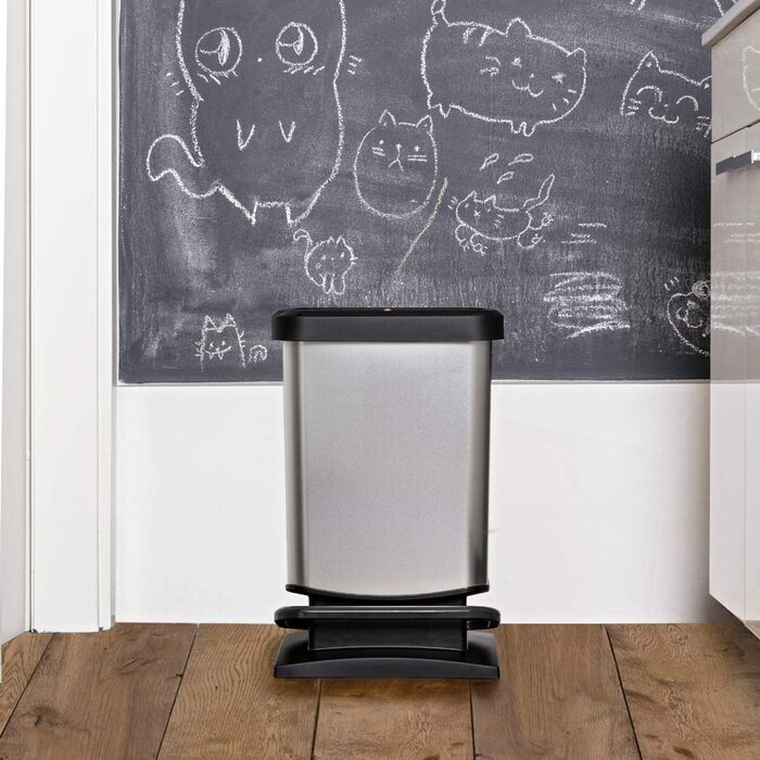 Відро для сміття Rotho Paso 20л з кришкою, пластикове, сріблясто-металеве