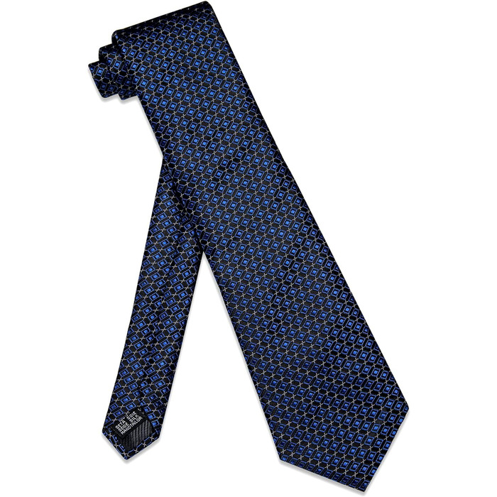 Чоловічі краватки YourTies: смугасті та клітинчасті моделі з шовку, комплект з краваткотримачем (синьо-чорний клітинка)