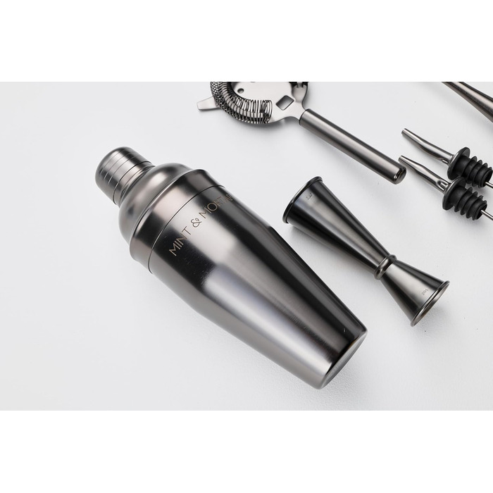 Набір для приготування коктейлів Mint&Mortar 7 шт. з бамбуковим підставкою, нержавіюча сталь, барменський набір з інструментами для дому та професійного використання, 680 мл, Mixer (Gunmetal Black)