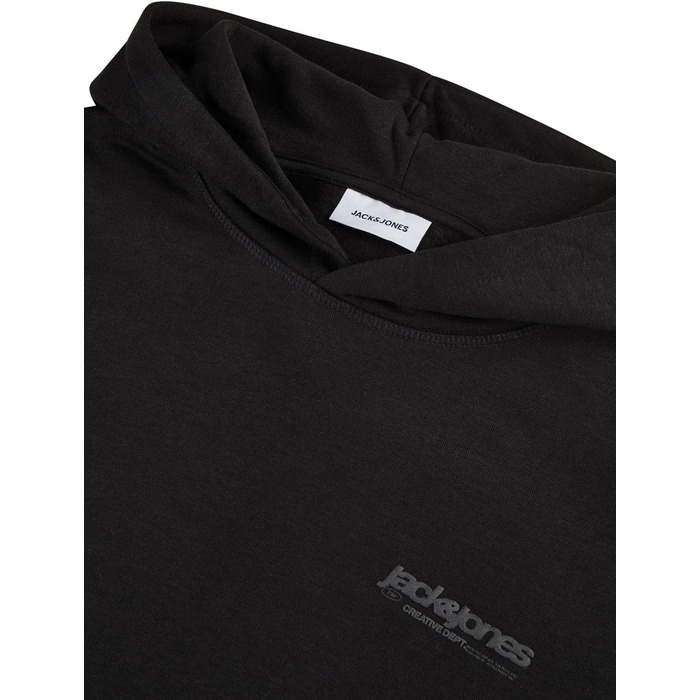 Чоловічий худі Jack & Jones Relaxed Fit з принтом JWHINTERLUDE, великі розміри (Plus Size), чорний