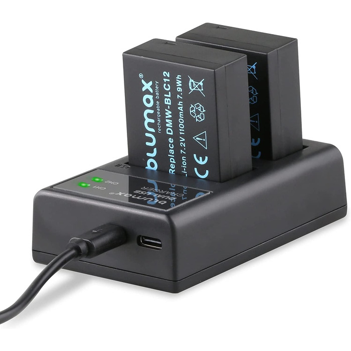 Запасний акумулятор Blumax 1100mAh для Panasonic Lumix: G5, G6, GX8, G70, G81, GH2, FZ200, FZ300, FZ1000, FZ2000, Leica V-Lux 4 + USB зарядний пристрій