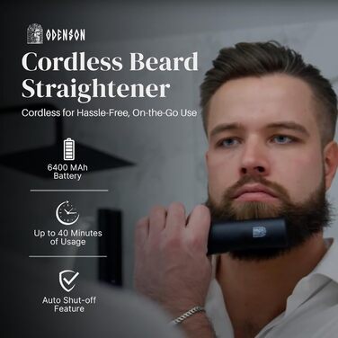 Odenson Beard Forger: Бездротова нагрівальна щітка для бороди – 4 температурні режими, портативна, акумуляторна