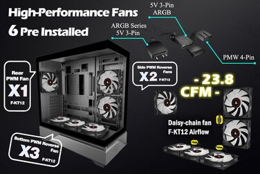 Ігровий корпус для ПК ANSAITE ATX Mid-Tower, 6 ARGB PWM вентиляторів, панорамне загартоване скло, USB Type-C, підтримка радіатора 360мм, чорний/фіолетовий