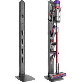 Стійка для пилососів Dyson G5, V15, V12, V11, V10, V8, V7, V6, металева, з 4 гачками та 4 полицями, без свердління, стабільна, підлогова, приховане кріплення кабелю (Темно-сірий)