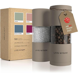 LARS NYSØM Salt and Pepper Grinder Set made of Stainless Steel with Adjustable Ceramic Grinder, 2 Pieces | Manual Spice Mills with High-Quality Design (2 pcs) (Taupe Brown)