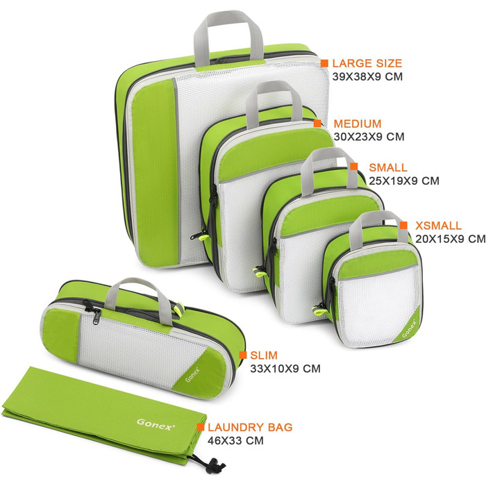 Органайзери для валізи Gonex 6 шт. - набір кубиків для пакування, зелені