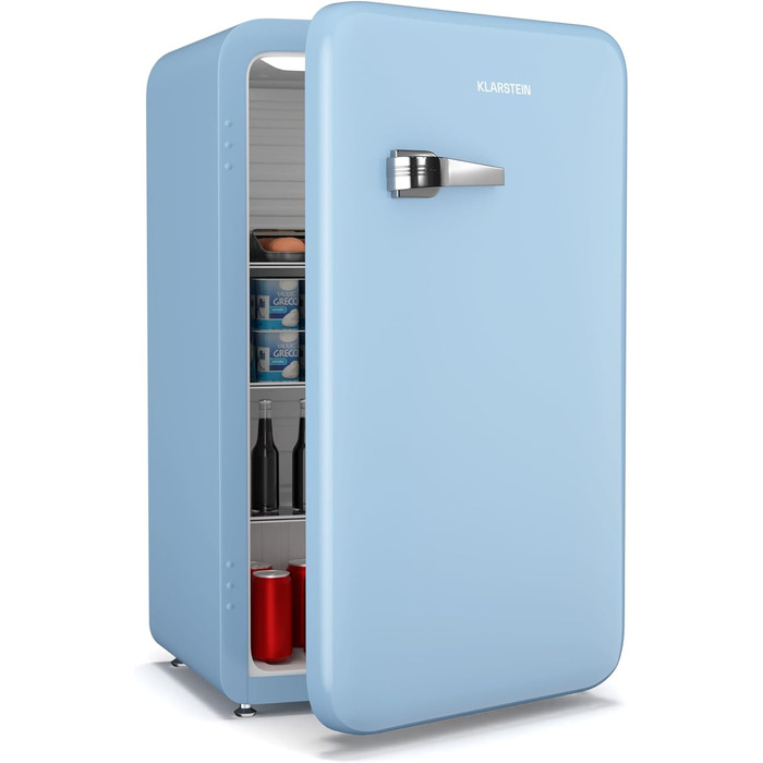 Klarstein 32L Mini Fridge with Freezer - Retro Mini Bar for Drinks & Cosmetics - Compact & Quiet Skincare Fridge for Bedroom - Blue