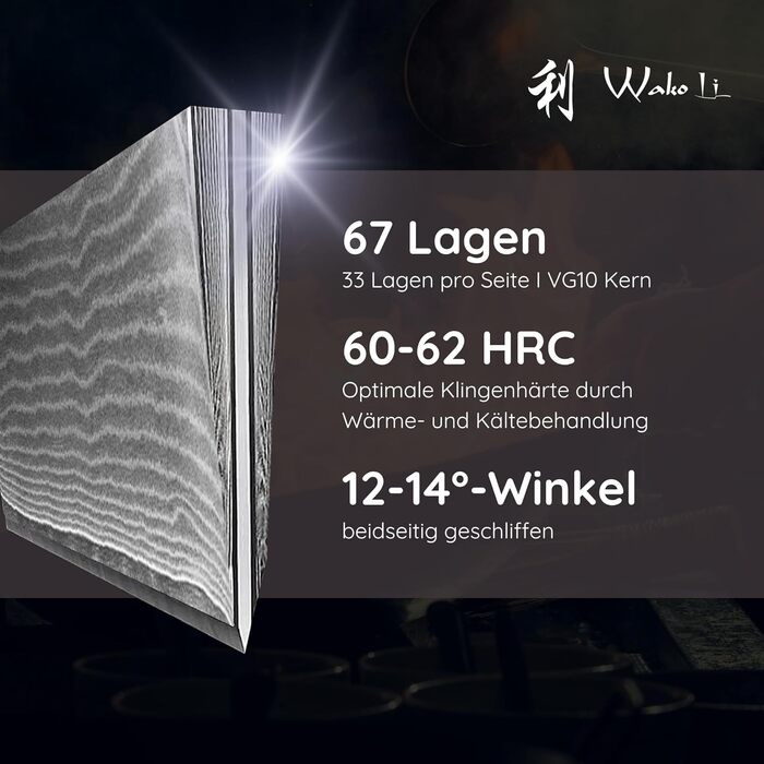 Професійний кухонний ніж Santoku Wakoli Edib Damast 12 см з 67-шарової дамаської сталі VG10, рукоятка з пакка-дерева, у подарунковій коробці