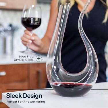 100% Lead-Free Crystal Glass U-Shaped Decanter - 1L Elegant Wine & Juice Carafe, perfect for aeration and serving, gift-ready with luxurious packaging