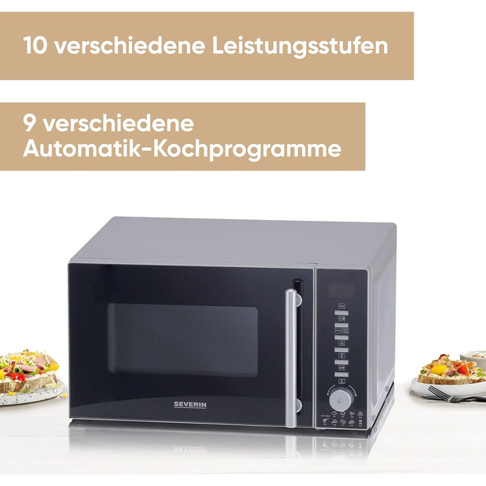 Мікрохвильова піч Severin 3-в-1 з грилем та конвекцією до 200°C, міні-піч, 25л, чорна, MW 7752