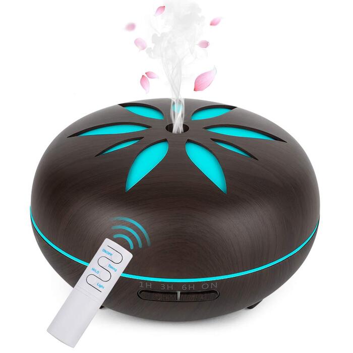 Дифузор ароматної олії GeeRic 550мл з таймером, ультразвуковий зволожувач повітря, ароматерапія, 7 кольорів LED, дерев'яний корпус