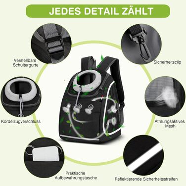 Рюкзак-переноска для собак та котів ALLSOPETS: зручний та дихаючий рюкзак для подорожей з великими котами та маленькими собаками (Carbonschwarz)