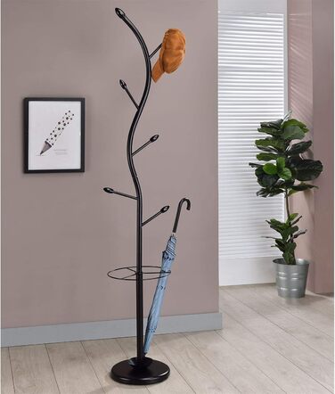 IDIMEX Clothes Rack Coat Stand Triana with 6 Clothes Hooks and Umbrella Stand, White Lacquered (Black)