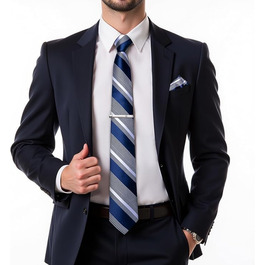 Набір краваток DiBanGu: краватка, хустинка, запонки, затискач для краватки. Шовкова, в смужку, блакитно-зелена. Для вечірніх та ділових заходів.