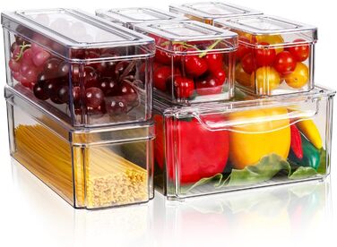 Refrigerator Organizer Set, 6-Piece Set of Refrigerator Storage Boxes with Lids, Transparent Stackable Refrigerator Boxes, Storage Box for Refrigerator for Kitchen Cabinets (Model 2)