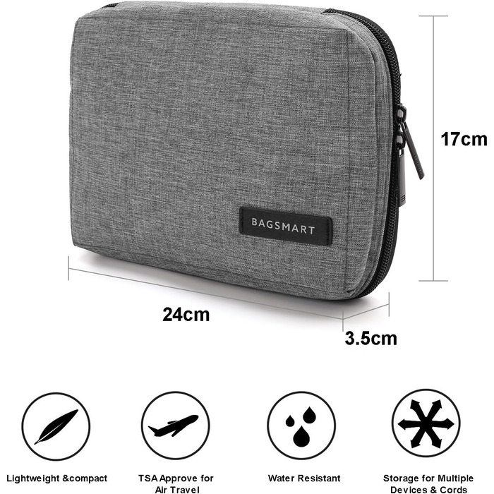 Органайзер для електроніки Bagsmart: чохол для кабелів, powerbank, USB-накопичувачів, SD-карт (рожевий/сірий)