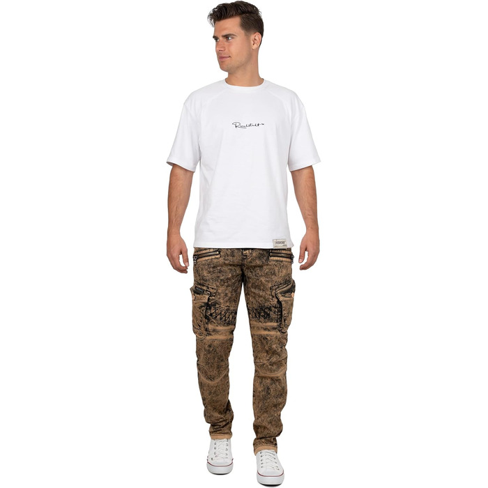 Чоловічі джинси Cipo & Baxx Slim-Fit, Regular-Fit, Biker - коричневі (36W/34L, 39) з ефектом Destroyed та стразами