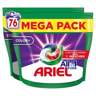 Капсули для прання білизни Ariel All-in-1 Color+, рідкий засіб для кольорових речей, ефективне видалення плям, свіжий аромат, 76 шт