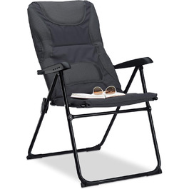 Крісло для кемпінгу Relaxdays COMFORT, з підлокітниками, регульоване, сіре
