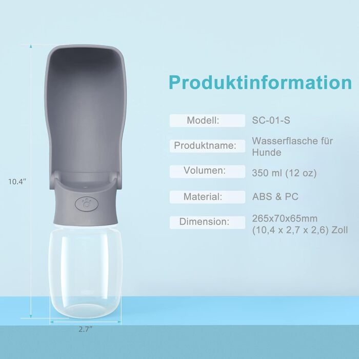 Водяна пляшка для собак на прогулянку 570мл або 350мл: для цуценят, маленьких, середніх та великих собак. Вода в дорогу (Сірий)