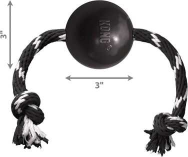 KONG Extreme Ball з мотузкою – міцна іграшка для собак із натурального каучуку, для великих порід, чорна