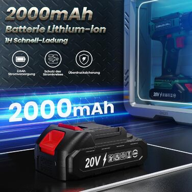 Акумуляторний шуруповерт 20V з акумулятором 2000mAh, 42Nm, 25+1 ступенів, 10мм патрон, LED-підсвітка, сумісний з Makita, для ремонту та DIY Green