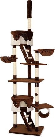 Котячий будиночок Lionto XXL з сизалю та плюшу: багатоярусний комплекс для котів з гамаком, тунелем та іграшками (колір: коричневий/бежевий, 230-250 см)