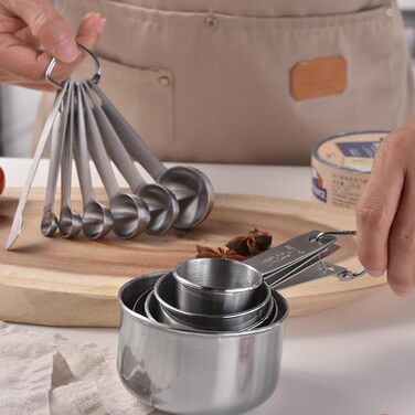 Stainless steel measuring cups, stainless steel measuring spoon set, 5-piece metal measuring cup set, nesting measuring cups, mini measuring spoons, stackable measuring cups for baking and cooking / 1366