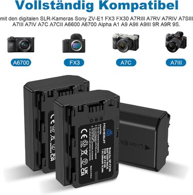 Акумулятор NP-FZ100 Homesuit 2280mAh та подвійний зарядний пристрій для камер Sony ZV-E1, FX3, FX30, A7RIII, A7RV, A7RIV, A7SIII, A7III, A7IV, A7C, A7CII, A6600, A6700, Alpha A1, A9, A9II, A9III, 9R, A9R, 9S (2 шт.) + LED зарядний пристрій (3 шт. акумулят