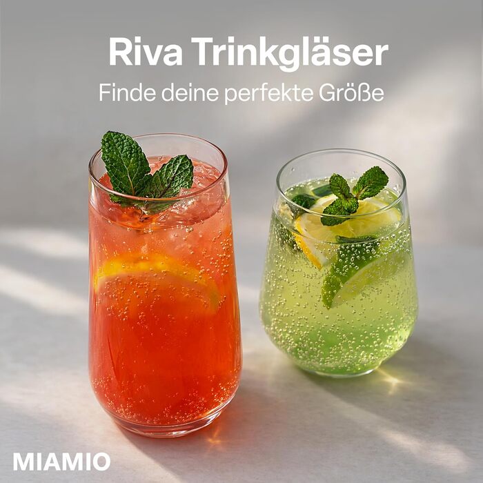 Набір склянок MIAMIO Riva 12 шт (6x420 мл, 6x460 мл) для води, соку, коктейлів - скляний посуд, придатний для мийки в посудомийній машині