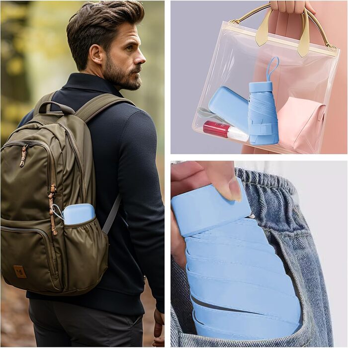 Компактний парасолька від дощу, міні-парасолька, захист від УФ-променів, вітростійка з капсульною ручкою, портативна для чоловіків та жінок (блакитна)