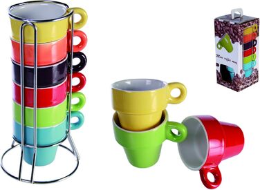 Набір з 6 міні-чашок для еспресо (6 шт.) з металевим підставкою, 5,5 x 7 см, кераміка