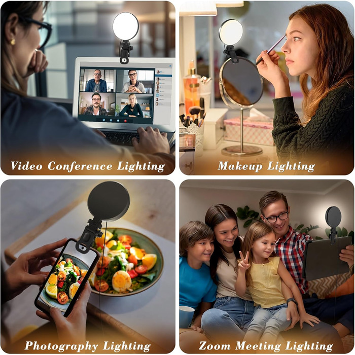 LED кільцева лампа для смартфона та ноутбука, світло для селфі з 3 колірними температурами та 5 рівнями яскравості, USB світло для відеоконференцій, Zoom, YouTube, TikTok, макіяжу, фотографії