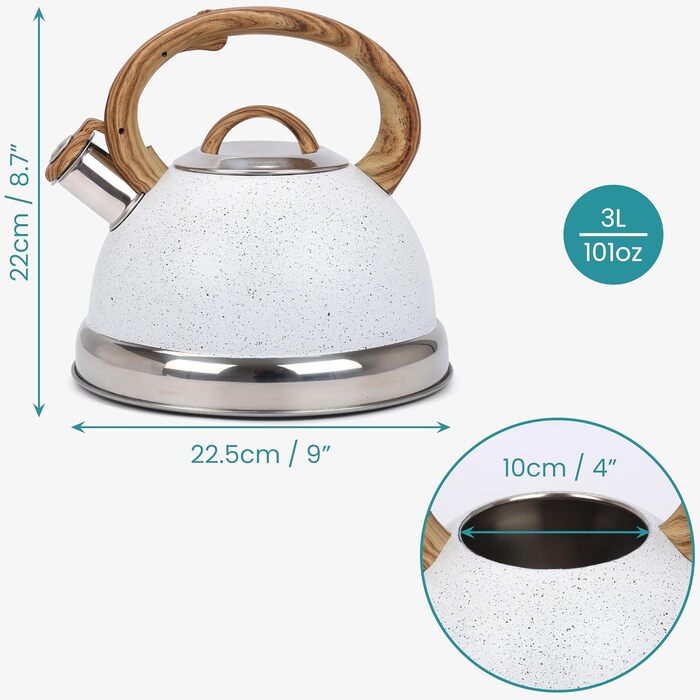 Чайник Belle Vous 3L з текстурованою поверхнею для плити/індукції - нержавіюча сталь, чайник для чаю/кави