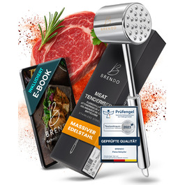 Молоток для м'яса Brendo Premium з нержавіючої сталі, двосторонній (гладка та зубчаста поверхні), для всіх видів м'яса, підходить для посудомийної машини