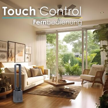 Турбовентилятор Echos Golo Grey: тихий, з пультом, осциляція, LED-дисплей, 3 режими, 12 швидкостей, таймер 15h