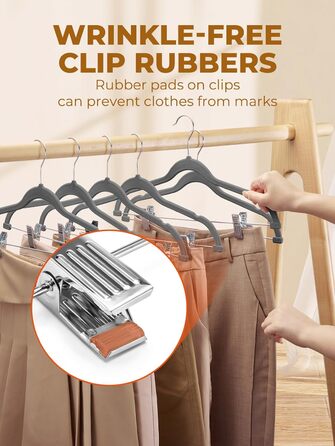 Вешалки для одягу з велюру HOUSE DAY, 24 шт. з кліпсами, ультратонкі, неслизькі, економія місця (сірі)