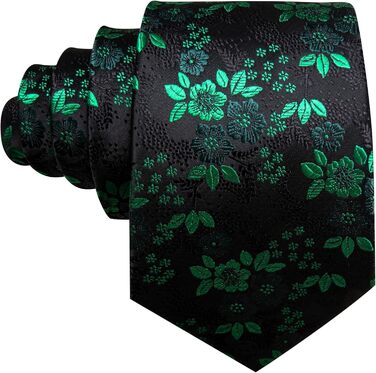 Комплект краваток Barry.Wang: краватка, кишеньковий хустинка та запонки. Чорний колір з зеленим квітковим візерунком, для весілля та ділових зустрічей