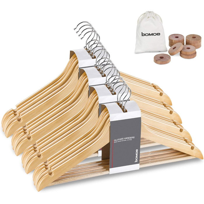 Набір з 20 дерев'яних вішалок для одягу Sjard, 44.5 x 23 x 1.2 см, з кільцем з кедру для захисту від молі, сертифіковані FSC®