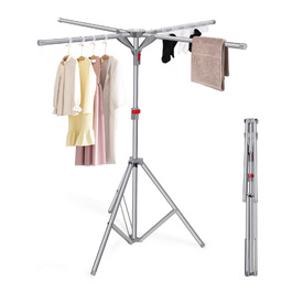 Розкладна сушилка для білизни Standtrockner з 4 крилами, 10 гачків та кліпсою для шкарпеток. Регульована висота, для дому, балкону, кемпінгу (сірий)