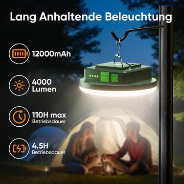 Eventek Camping Lantern 12000mAh, 4000LM Ultra-Bright LED Outdoor Camping Light with 4 Modes & Magnetic, IPX5 Waterproof Rechargeable Tent Light for Camping, Power Outages, Hiking, Emergency