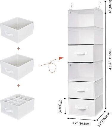 Органайзер для шафи GRANNY SAYS, підвісний, з шухлядами, 1 шт. Підвісне зберігання, полиця для шафи, тканинний органайзер для спальні (білий)